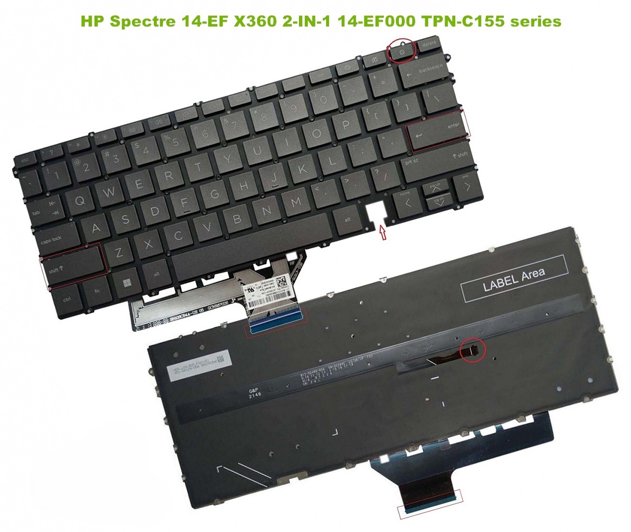 Bàn phím laptop HP Spectre x360 14-ef000, 14-ef1047nr, 14-ef0068tu, 14-ef0013dx, TPN-C155 đen (LED, BH 6TH) 1