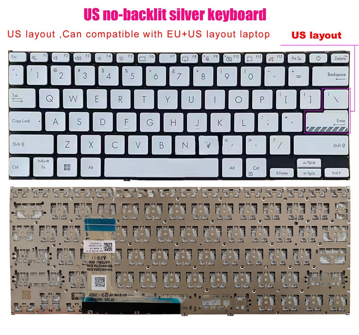 Bàn phím laptop Asus Vivobook 14 A1402, A1402Z, A1403, A1403Z, X1402, X1402Z, X1402ZA, X1403, X1403Z, X1403ZA (BẠC) 1