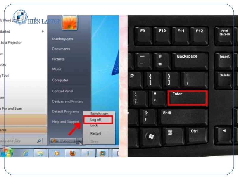 Tắt nguồn laptop bằng menu Start