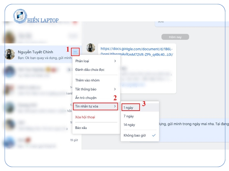 Cách Xóa Tin Nhắn Sau 1 Ngày Trên Zalo